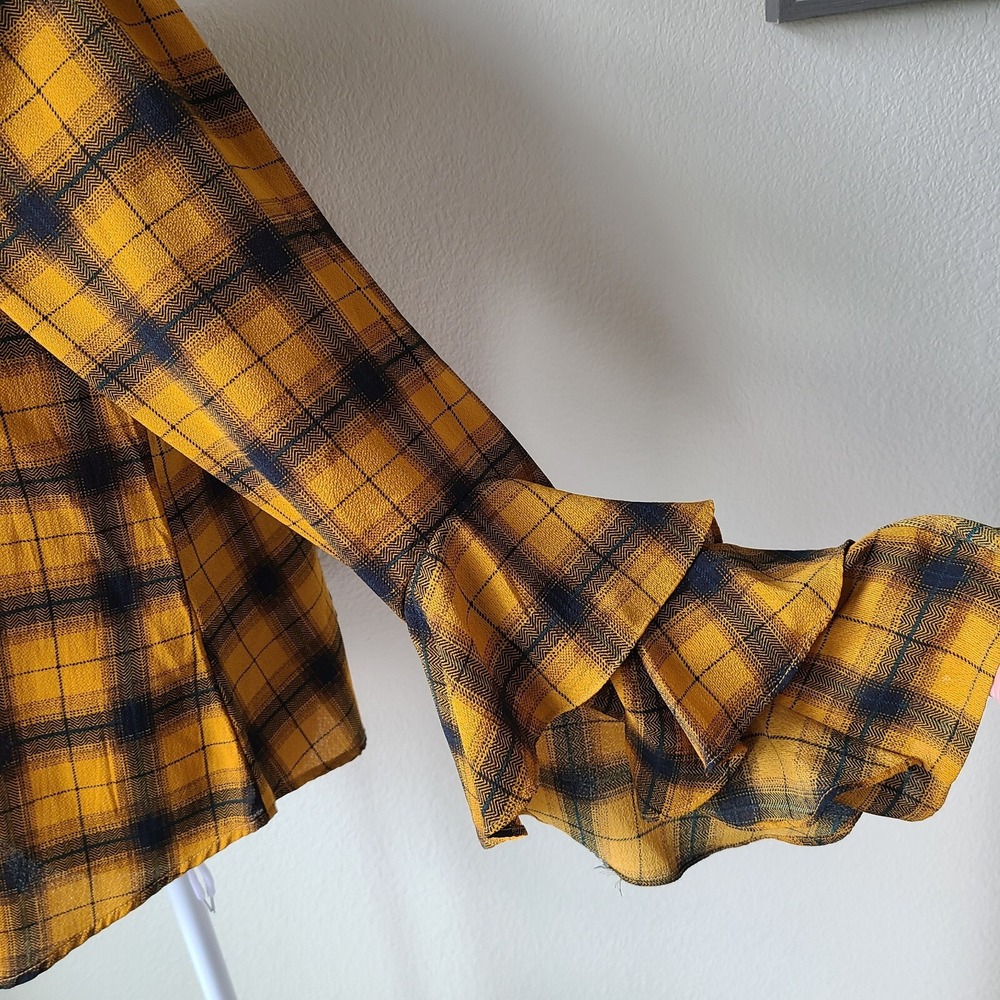 Altar'd State Plaid Academia Top Tunic Small Ruffle Bell Sleeves School Office